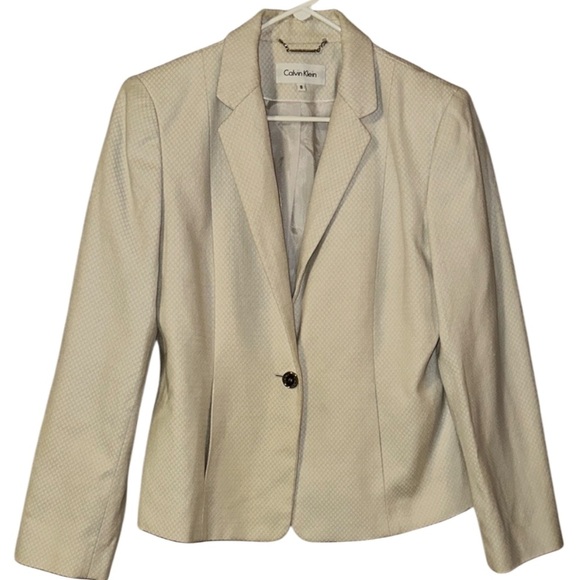 Calvin Klein Cream Blazer Chain Hanger Tailored Professional Jacket - Size 8 - Picture 1 of 6